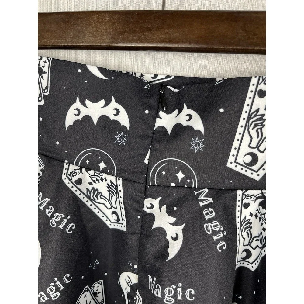 ROMWE Circle Skater Skirt Womens M‎ Black Tarot Print Whimsigoth Witchy